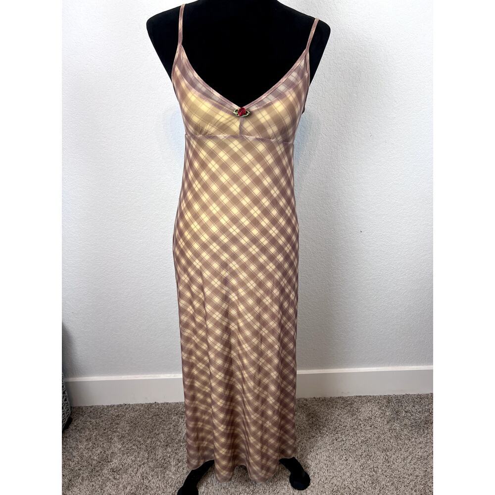 Kimchi Blue Plaid Mesh Rosebud Slip Midi Dress - New S